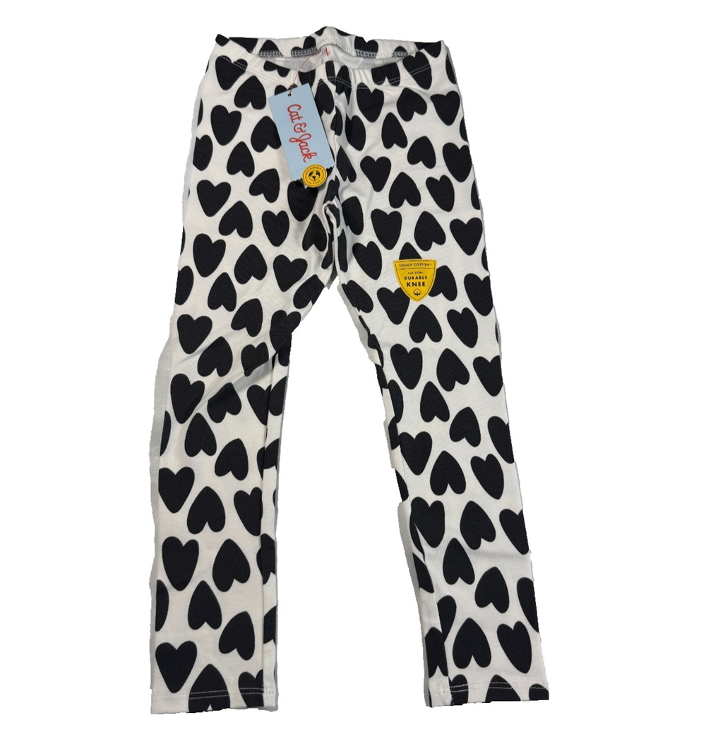 Cat & Jack Toddler Girls' Heart Print White Leggings Size 4T Pull On